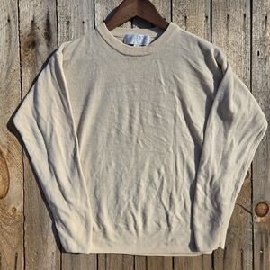 JAOK Scotland 100% Cashmere Sweater Mens Medium Cream Crewneck Made in Scotland